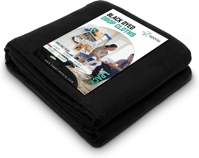 ZUPERIA Black Drop Cloth (9 x 12 Feet - Pack of 1) - Pure Canvas Drop Cloth for Painting, Curtains & Floor Protection Washable & Reusable Tightly Woven Paint Cover for Multipurpose use - Image 1